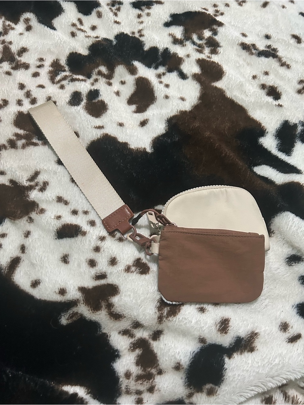 Beige and Brown Dual Pouch wristlet Strap Wallet - Women Accessories